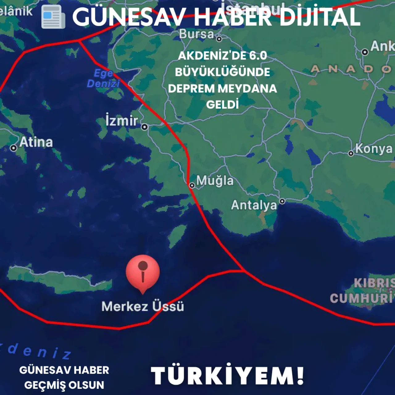 Akdeniz'de 6.0 Büyüklüğünde Deprem Meydana Geldi