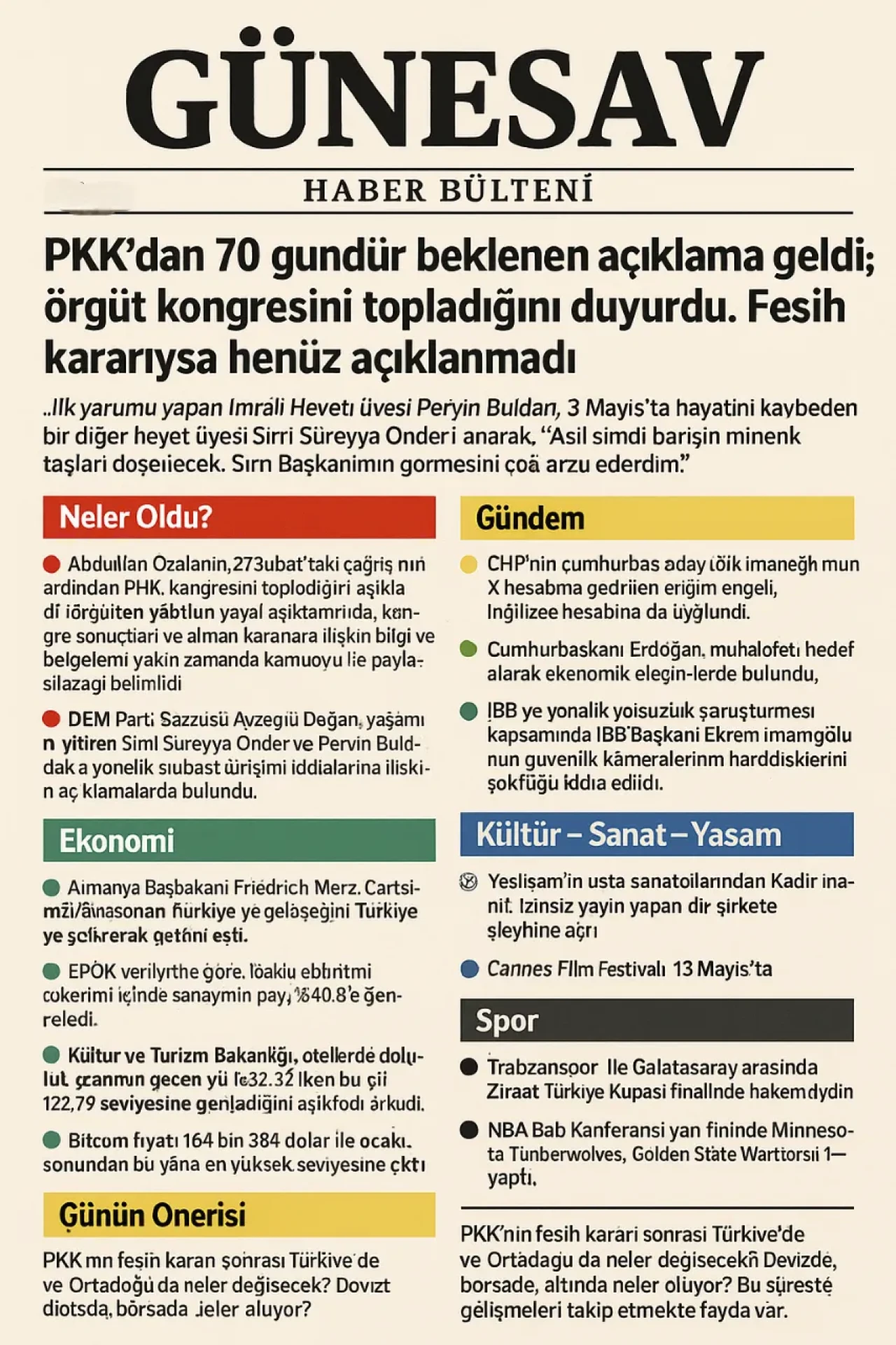 GüneSav Haber Bülteni – Barış Sinyali mi? PKK Kongresinden Beklenen Açıklama Geldi