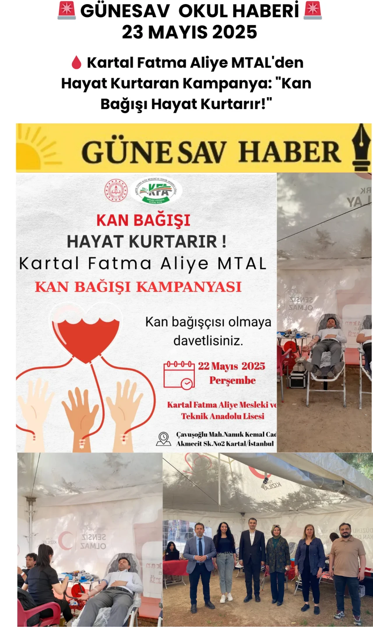 🩸 Kartal Fatma Aliye MTAL'den Hayat Kurtaran Kampanya: "Kan Bağışı Hayat Kurtarır!"