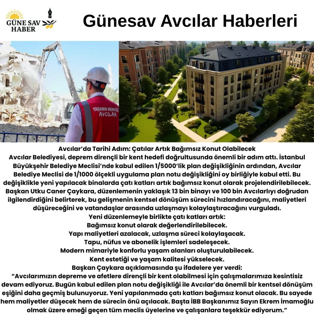 Avcılar’da Tarihi Kentsel Dönüşüm Adımı: Çatılar Artık Bağımsız Konut