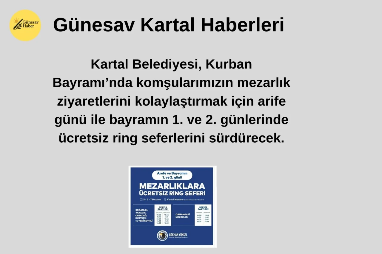 Kartal Belediyesi'nden Bayramda Mezarlık Ziyaretleri İçin Ücretsiz Ulaşım İmkanı!