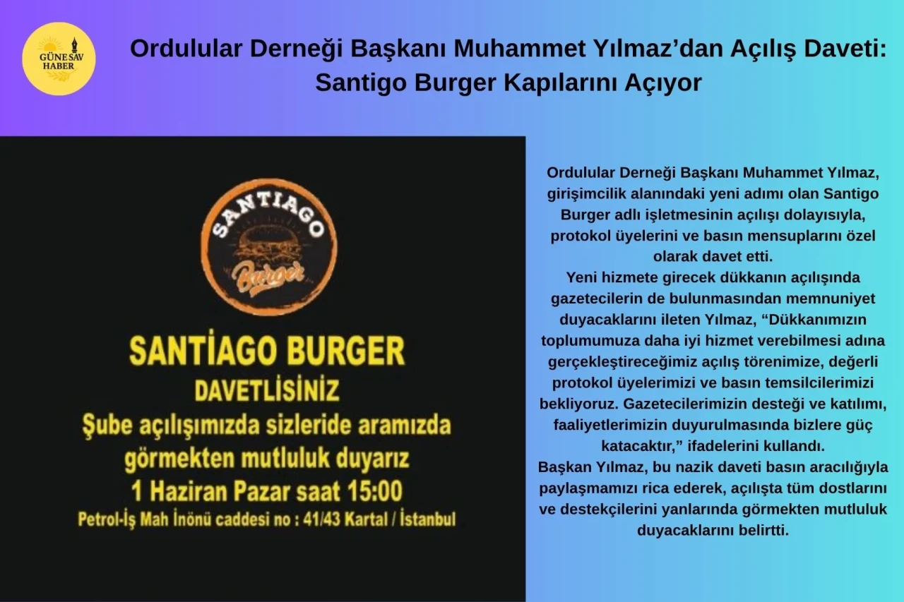 Başkan Yılmaz, Santigo Burger'in Açılışı İçin Kartal’da Vatandaşları Davet Etti!