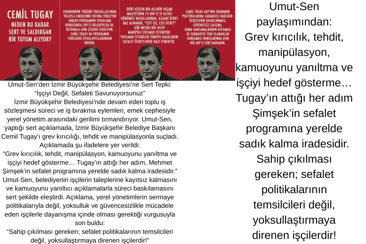 Umut-Sen İzmir Büyükşehir Belediyesi'ne Sert Çıktı: “Çalışanları Değil, Sefalet Koşullarını Korumaktasınız”