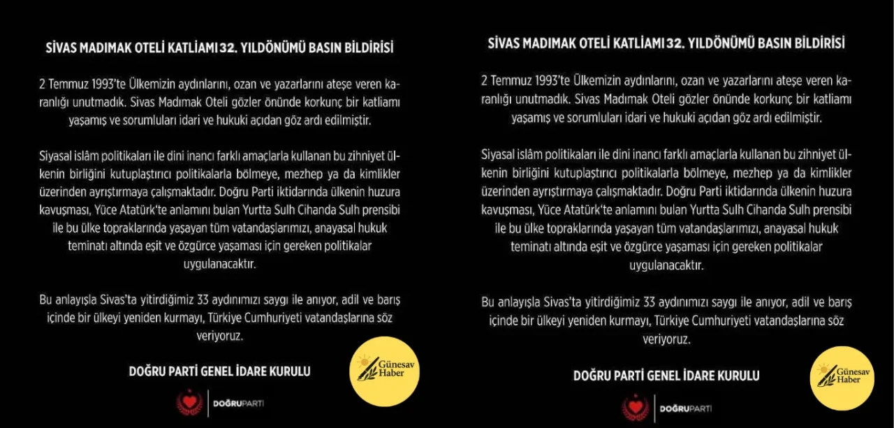 SİVAS MADIMAK OTELİ KATLİAMI 32. YILDÖNÜMÜ BASIN BİLDİRİSİ