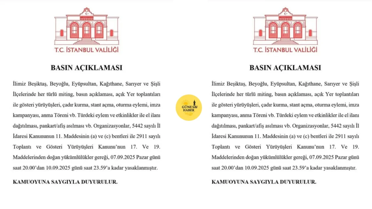 📢 Son Dakika: İstanbul’un 6 İlçesinde Eylem Yasağı