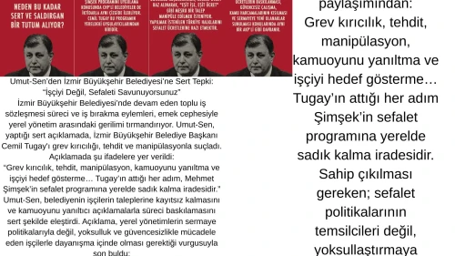 Umut-Sen İzmir Büyükşehir Belediyesi'ne Sert Çıktı: “Çalışanları Değil, Sefalet Koşullarını Korumaktasınız”