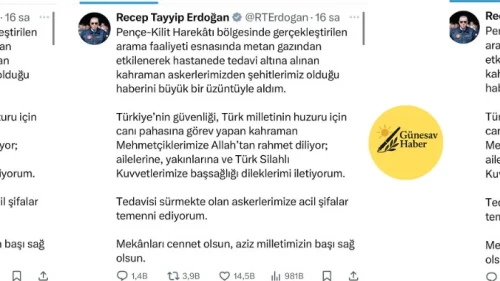 Cumhurbaşkanı Erdoğan, Şehit Askerler için Duygulandıran Taziye Mesajı Yayınladı