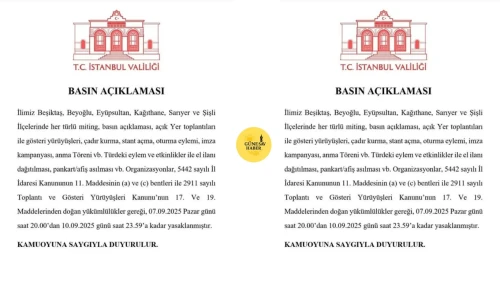 📢 Son Dakika: İstanbul’un 6 İlçesinde Eylem Yasağı